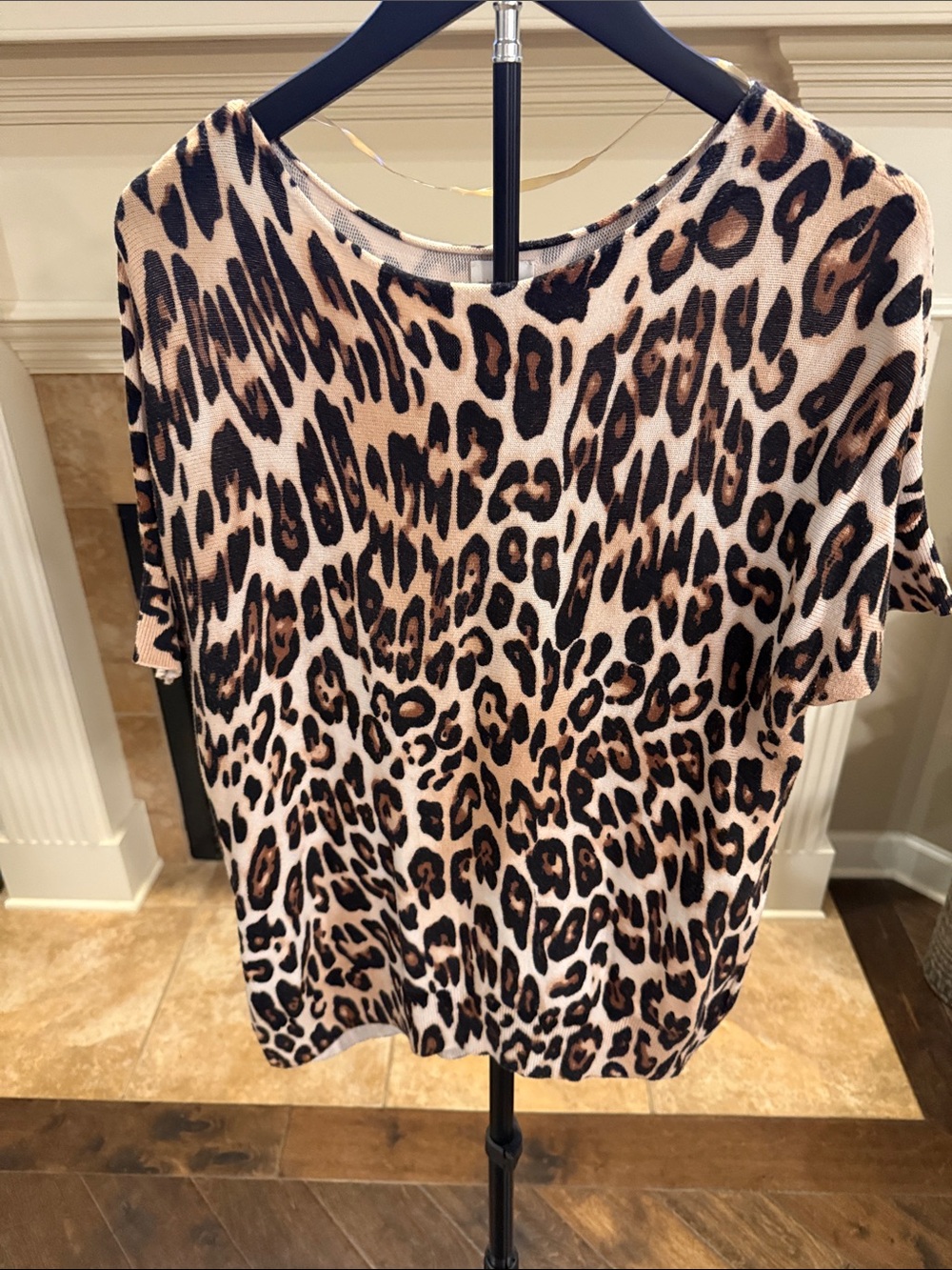 Chico's Leopard-Print Short Sleeve Top - Beige, Black, Brown